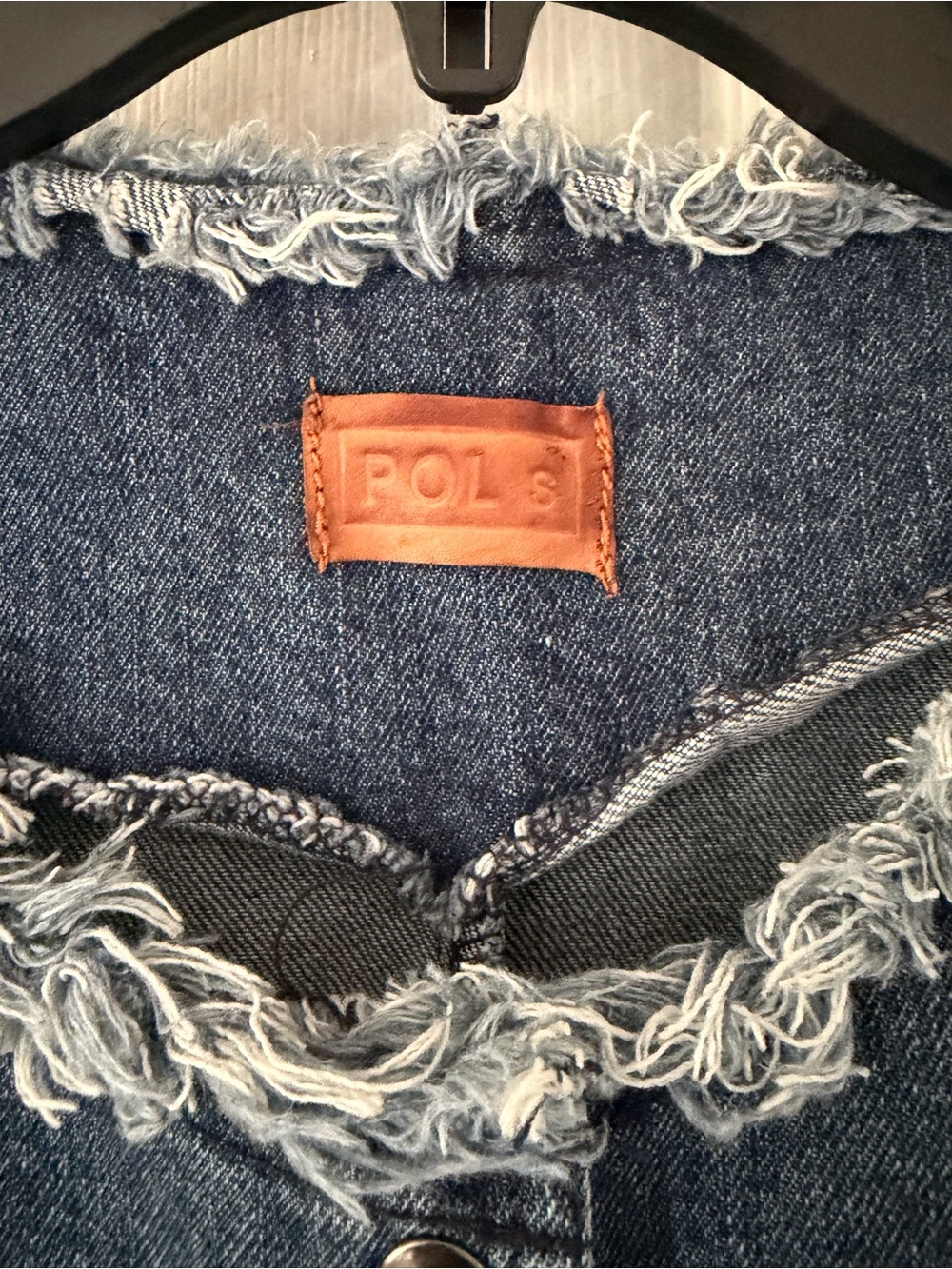 POL Denim Frayed-Trim Jean Jacket - Dark Blue - Picture 3 of 5